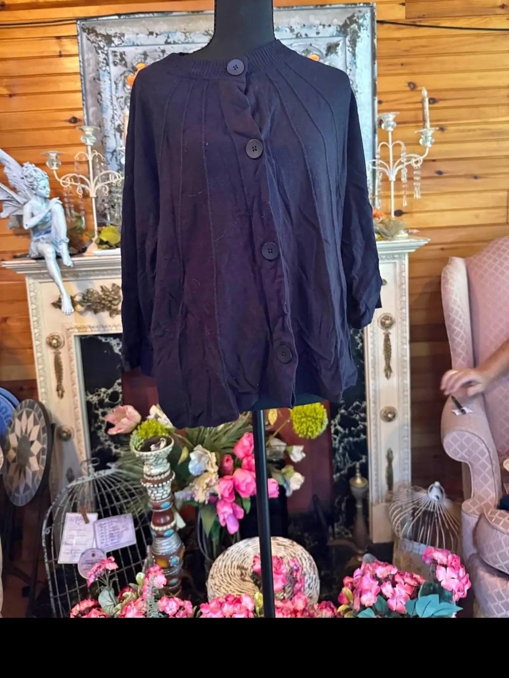 Evan Picone Black Button-Front Cardigan